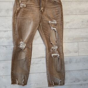 Distressed Brown Ripped Skinny Jeans